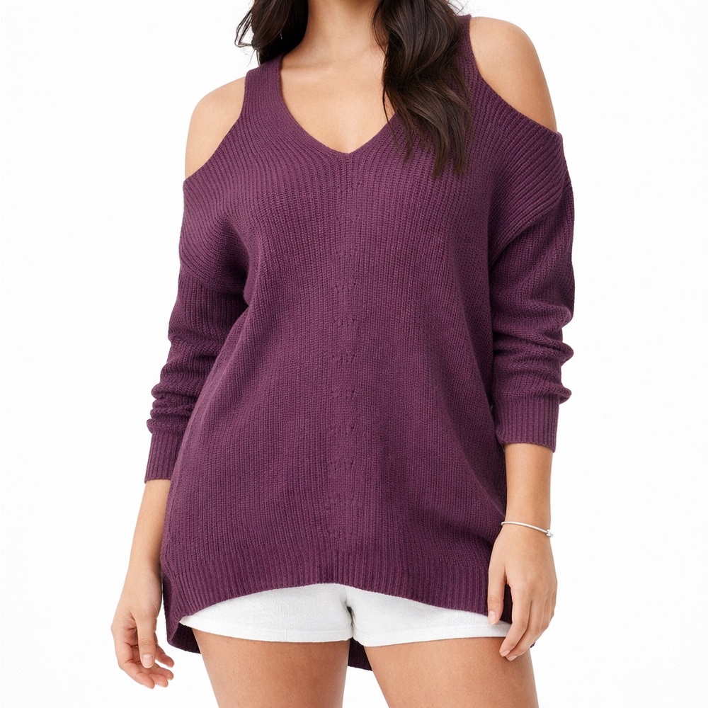 Express Purple Cold Shoulder Sweater